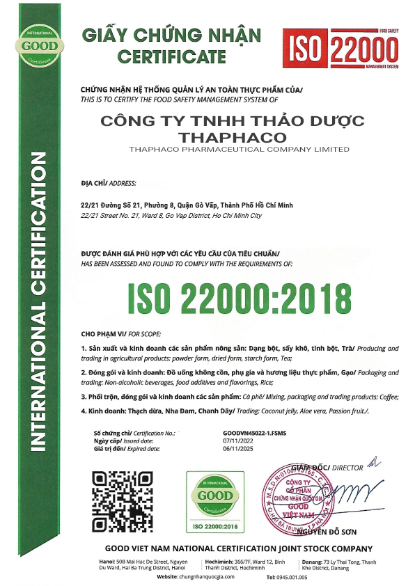 Giấy chứng nhận ISO 22000:2018